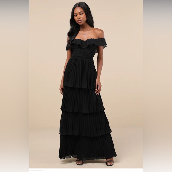 Lulus Dresses & Skirts - NWT Lulus Always Remarkable Black Pleated Off-the-Shoulder Maxi Dress